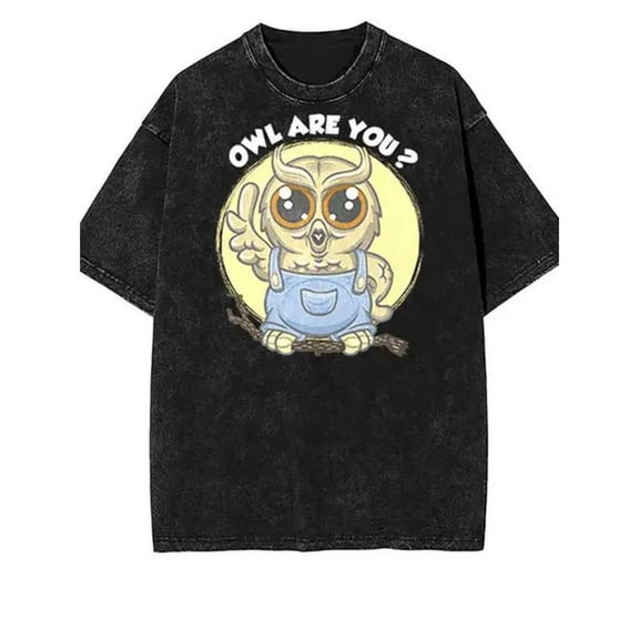 Black Cotton Tee Vintage Owl Graphic T-Shirt Top Fashion Casual Short Sleeve S-2XL Plus Size