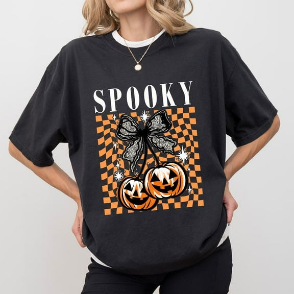 Black Cotton Tees Halloween Pumpkin Tee Retro Graphic Soft Cotton Comfort Graphic Tees Trendy Tops S-2XL
