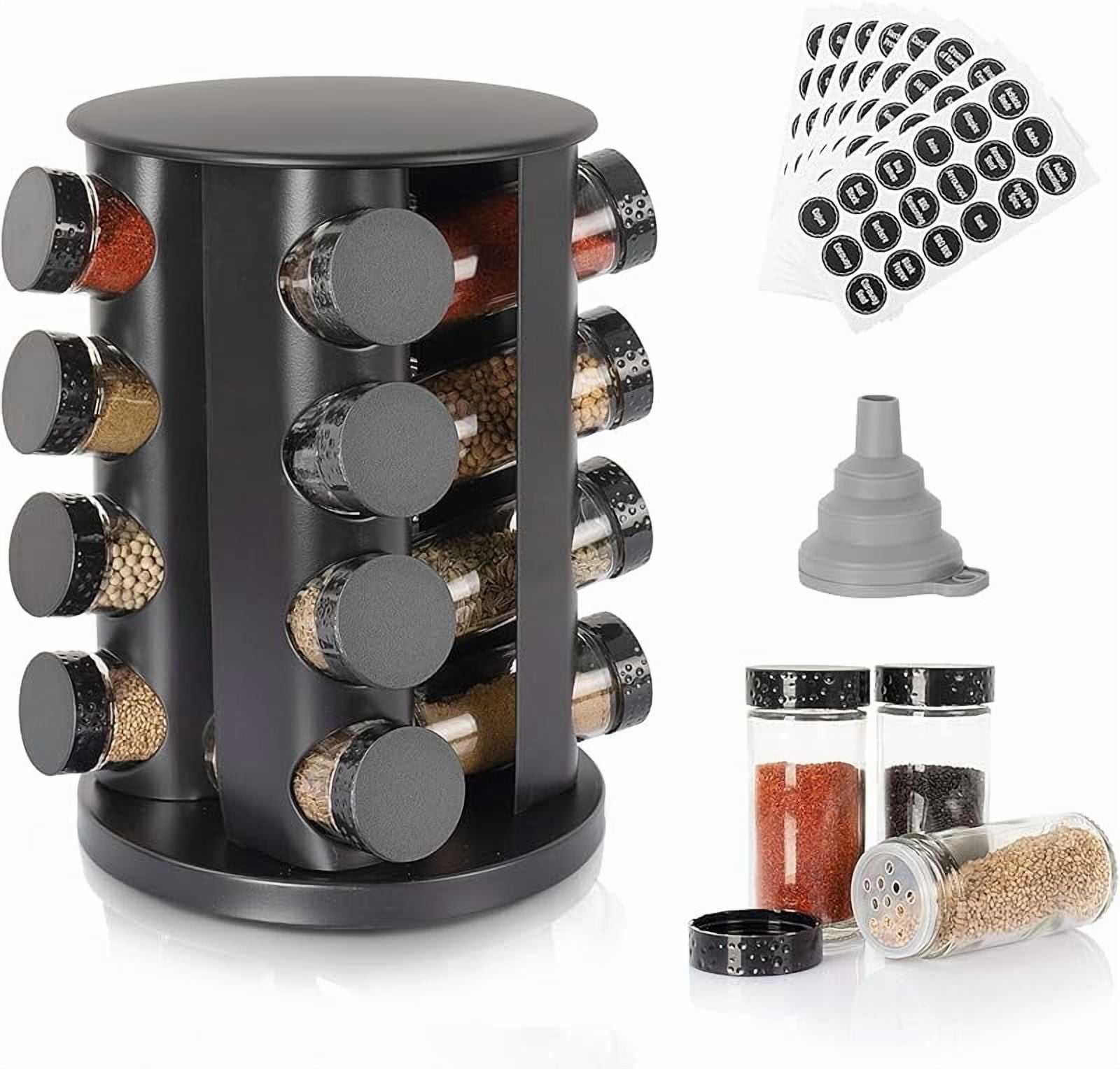 Black Countertop Rotating Spice Rack, Round Empty 20-Jars Revolving ...
