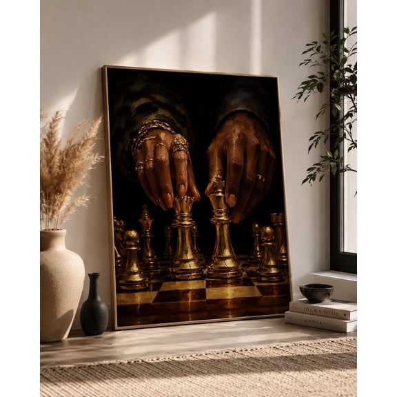 Black Couple Chess Wall Art Print Modern Unity Decor