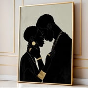 Black Couple Kiss Wall Art Print Romantic Afrocentric Decor