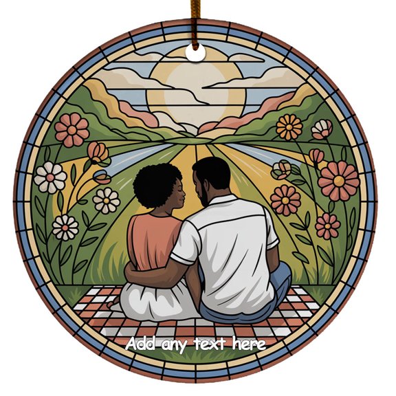 Black Couples & Romance Picnic Blanket Ceramic Ornament  Custom Text Ornament Gift for Families, Parents, Children, Christmas 2025 Keepsake