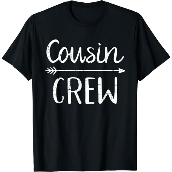 Black Cousin Crew T-Shirt: Classic Fit, Crew Neck, Short Sleeve, Letter Print - Adult Polyester/Cotton