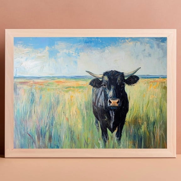 Black Cow Impressionist Farmhouse Wall Art Unframed Paper Print