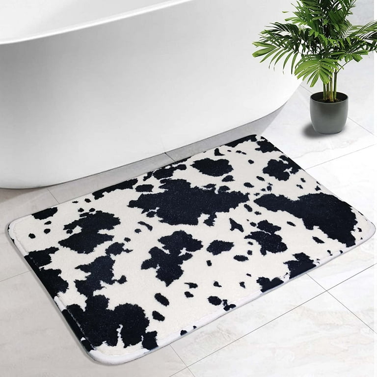 Black Cow Print Bathroom Rug Farmhouse Bathroom Rug Runner Rug Non Slip  Small Bath Mat for Tub, Shower, and Bath Room 16 x 24 inch 