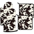 thumbnail image 1 of Black Cow Print Oven Mitts and Pot Holders Sets 4Pcs,Extra Long Oven Gloves Potholder for Kitchen Cooking Baking BBQ 100% Cotton Heat Resistant, 1 of 6