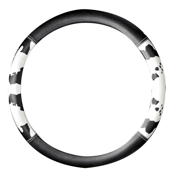 Black Cow Print Steering Wheel Cover, PU Cute Auto Cow-Pattern,Breathable Slip-Proof Comfort Leather Covers,Universal Protector Car Interior Accessories(15 in)