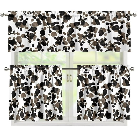Black Cow Spot Print 3 Piece Kitchen Window Curtain Panel Tiers and Valance Set Kitchen Curtain Set Kitchen Curtain Set with Valance Home Decor 53.9x17.7 Inch+27.5x24 Inch*2