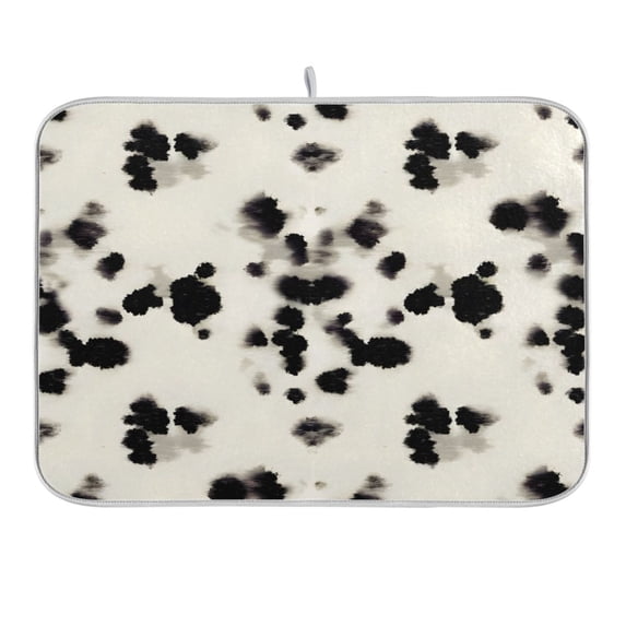 Black Cow Spots Dish Drying Mat for Kitchen Counter 18x24 In Absorbent Microfiber Reversible Mats Dish Drainer Protector Rack Pad for Coffee Bar Table