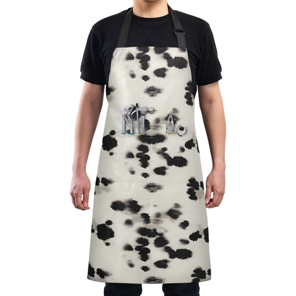 Black Cow Spots Kitchen Apron with 2 Pockets Adjustable waterproof Cooking Aprons for Women Men Chef
