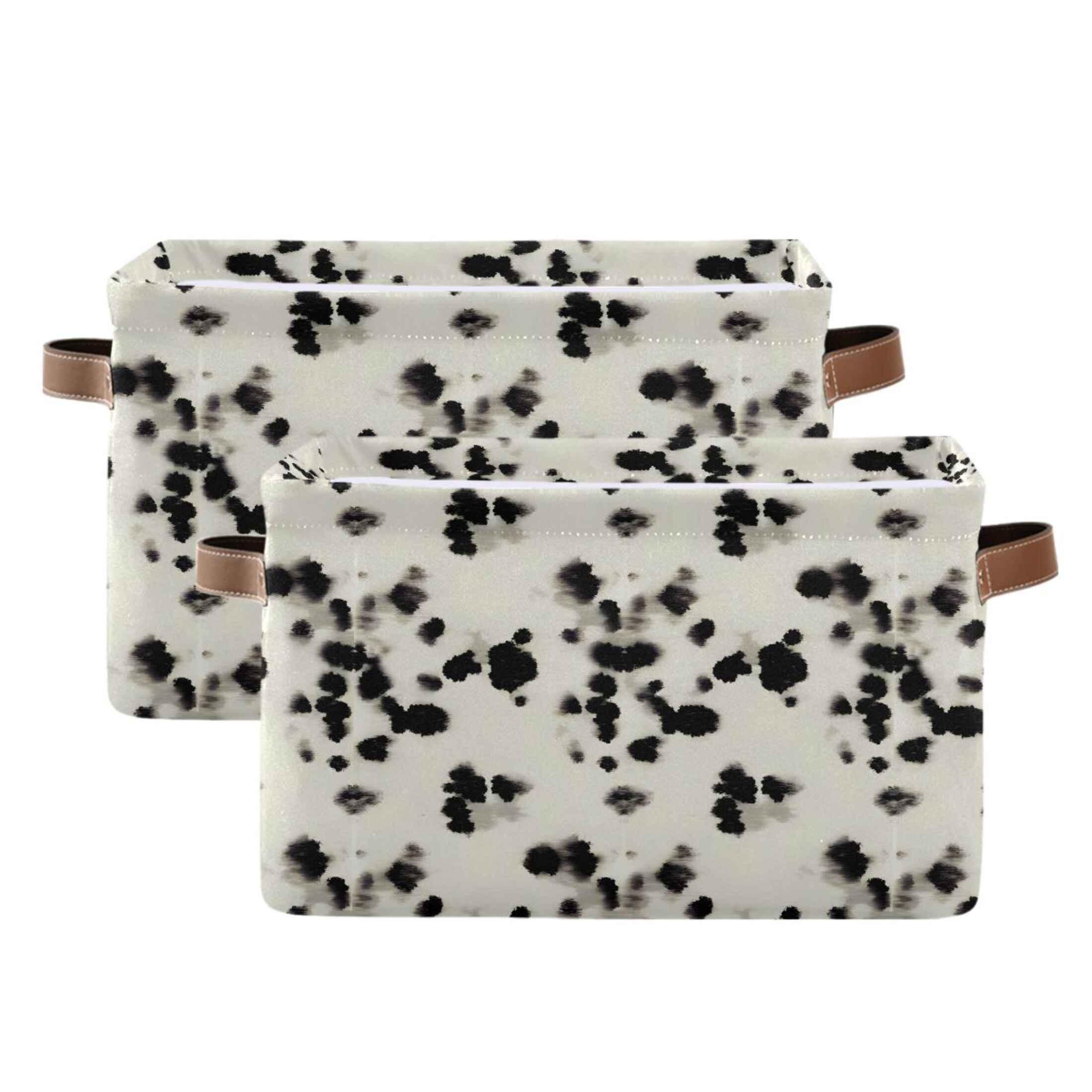 Black Cow Spots Storage Bins with Handle Fabric Organizer Basket Foldable Box 2 Pack 14.2x10.2x8.3