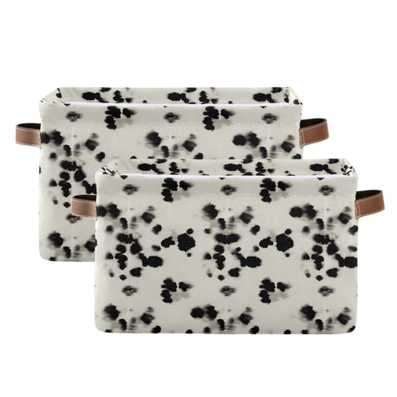 Black Cow Spots Storage Bins with Handle Fabric Organizer Basket Foldable Box 2 Pack 14.2x10.2x8.3