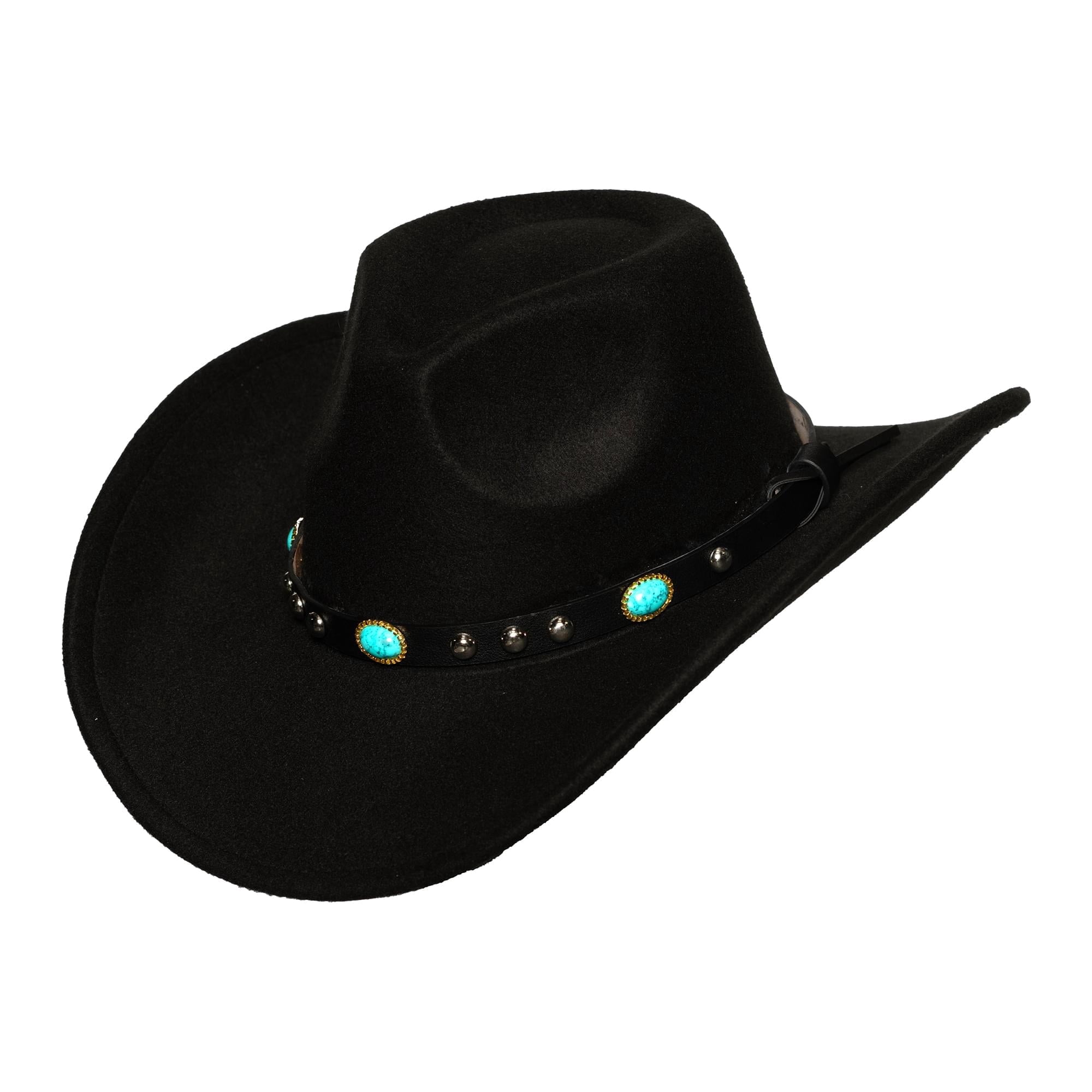 Black Cowboy Hat With Turquoise Oval Gem Band Adult Costume  display picture 2