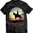 Black Cowboy Sunset TShirt Cool Horse Design with Amerinal with Roxxet