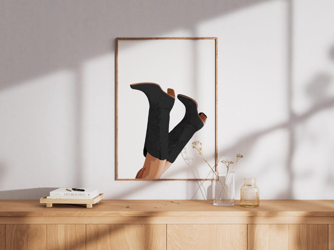 Black Cowgirl Boots Coquette Western Rodeo Wall Art, Unframed Canvas ...