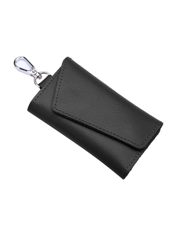 Black Cowhide Leather Key Case For Car And Home Keys Men'S Glossy Key Pouch With Multiple Storage Compartments Protects Keys From Scratches And Wear Ideal Gift For Partners Size 4.33X2.55