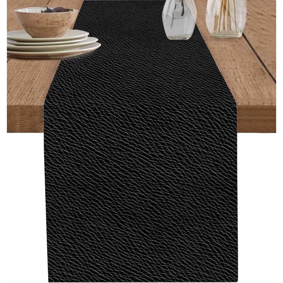 Black Cowhide Short Table Runners 36 Inches, Cotton Linen Fabric Table Runner Dresser Scarf, Vintage Modern Abstract Leather Texture Tablerunner for Party/Kitchen/Dinner/Wedding Decor 13''''x36''''