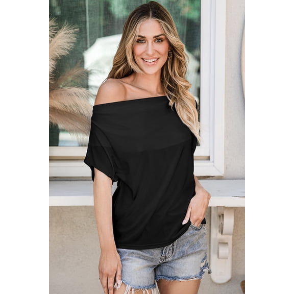 Black Cowl Neck Bat Sleeve T Shirt