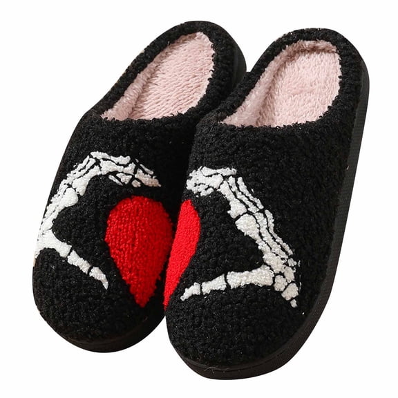 Black Cozy Halloween Heart Finger Design Home Slippers For Men And Women With Warm And Comfortable For All Seasons
