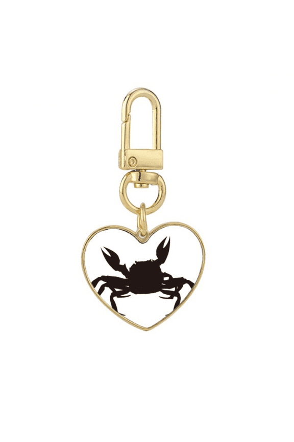 Black Crab Illastrate Marine Organism Gold Heart Keychain Metal Keyring Holder