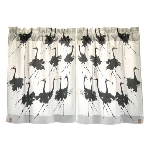 Black Crane Kitchen Curtains Tier Set 27x24 Inch 2 Panels Semi Sheer Light Filtering Privacy UV Protection