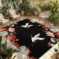 thumbnail image 1 of Black Crane Outdoor Rug for Patio/Deck/Porch, Non-Slip Large Area Rug 3 x 5 Ft, Vintage Red Teal Spring Floral Botanical Indoor Outdoor Rugs Washable Area Rugs, Reversible Camping Rug Carpet Runner, 1 of 8