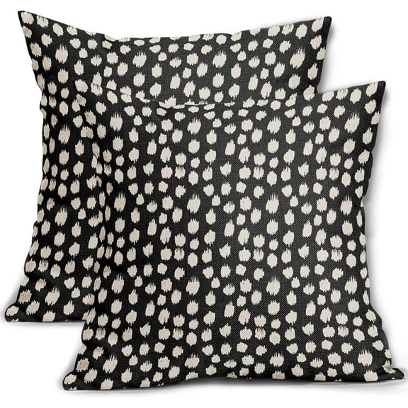 Black Cream Dots Pillow Covers 18x18 Set of 2 Boho Design Polka Dot Throw Pillows Modern Trendy Print Outdoor Decorative Pillowcase Square Linen Cushion Cases Decor for Sofa Couch Bed