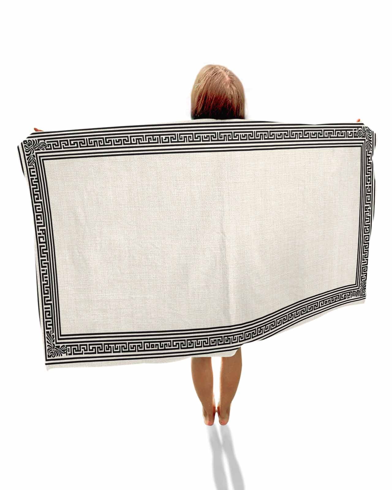 Black Cream Greek Key Beach Towels Oversized Super Absorbent, Geometric Greece Ancient Rustic Lightweight Bath Towel Quick Dry Sets For Bathroom/Pool/Rv Camping/Beach Play/Gym Room/Picnic 30"x60"