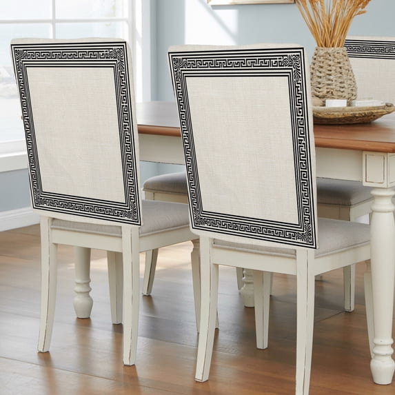 Black Cream Greek Key Chair Back Covers, Geometric Greece Ancient Rustic Removable Chair Covers for Dining Chairs Set of 8, Washable Chairs Slipcovers Back Seat Protector for Wedding Party 19"x20"