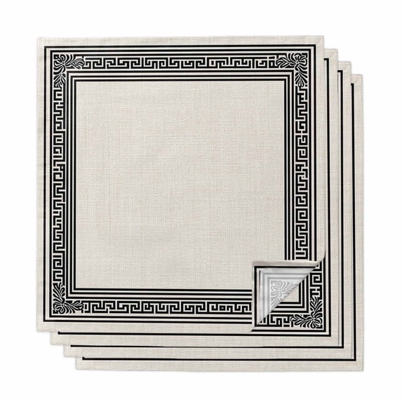 Black Cream Greek Key Cloth Napkins, Geometric Greece Ancient Rustic Washable and Reusable Dinner Napkins Set of 4, Table Napkin for Kitchen Party Birthday Wedding Hotel Housewarming 20"x20"