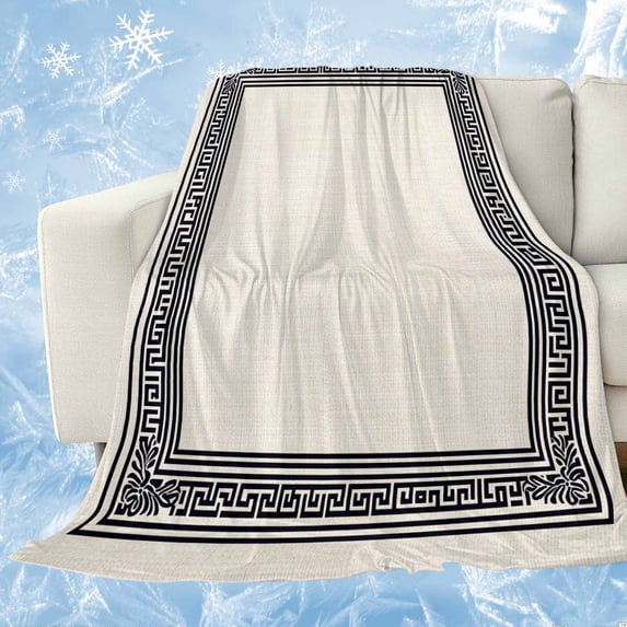 Black Cream Greek Key Cooling Blanket,Lightweight Breathable Summer Throw Blanket with Double Sided Cold Effect,Geometric Greece Ancient Rustic Picnic Blankets Bed Sheet for Hot Sleepers 60"x80"