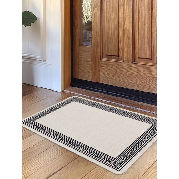 Black Cream Greek Key Door Mat Indoor Outdoor Entrance,Non Slip Small Rug for Kitchen Bathroom Entryway Rug,Geometric Greece Ancient Rustic Washable Doormat Floor Mat 16x24 Inch