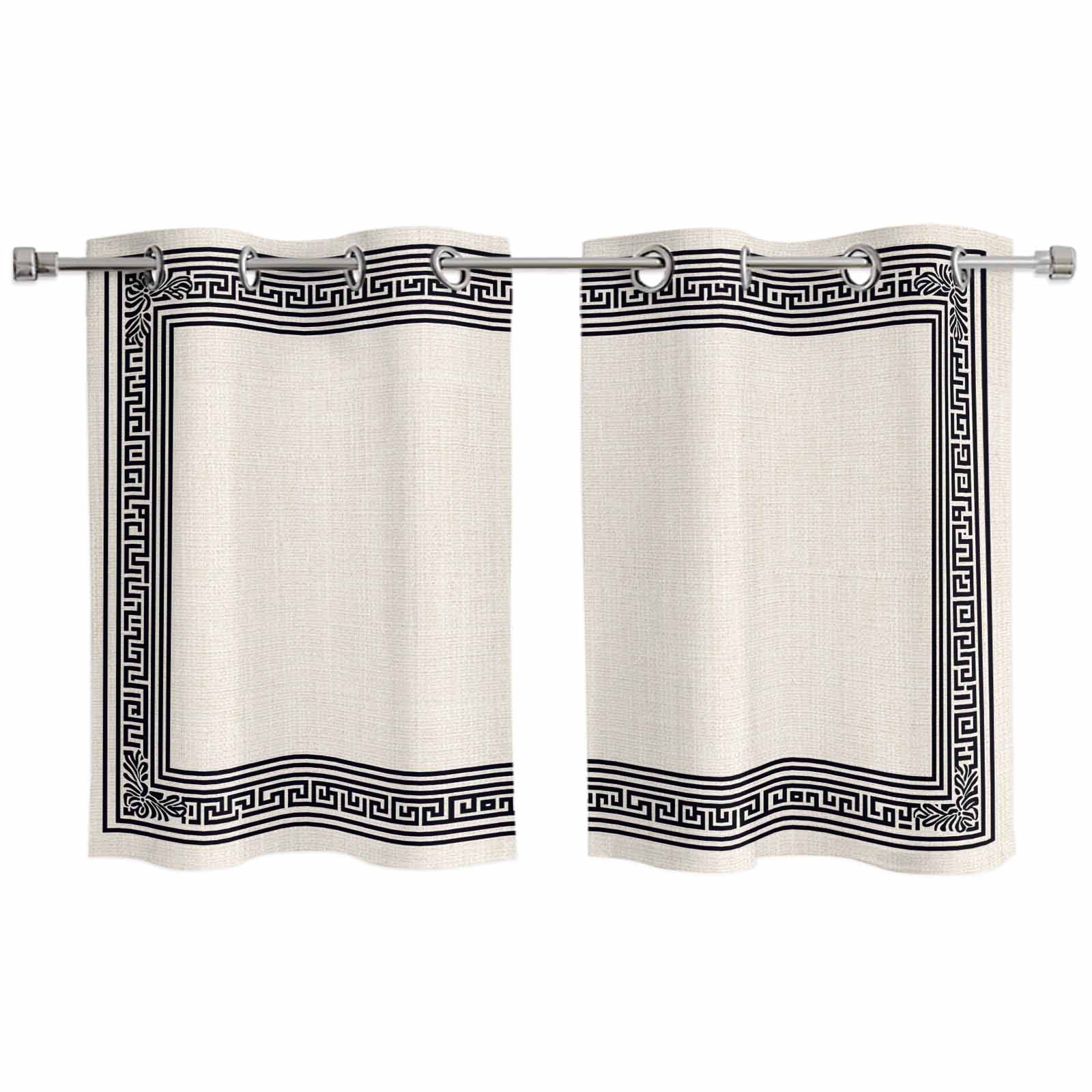 Black Cream Greek Key Kitchen Curtains Small Short 39 Inch Length ...