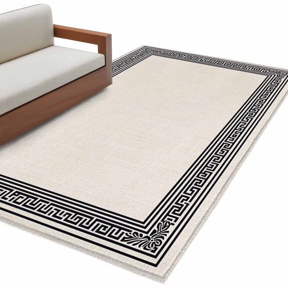 Black Cream Greek Key Large Area Rugs for Bedroom Living Room, Soft Non Slip Carpet Bedside Rug, Geometric Greece Ancient Rustic Rectangle Floor Cover Kitchen Accent Rug 2.7'x5' for Office