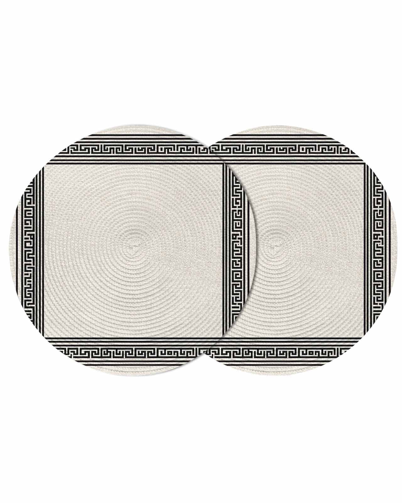 Black Cream Greek Key Round 13 Inch Placemats Set of 2, Geometric ...