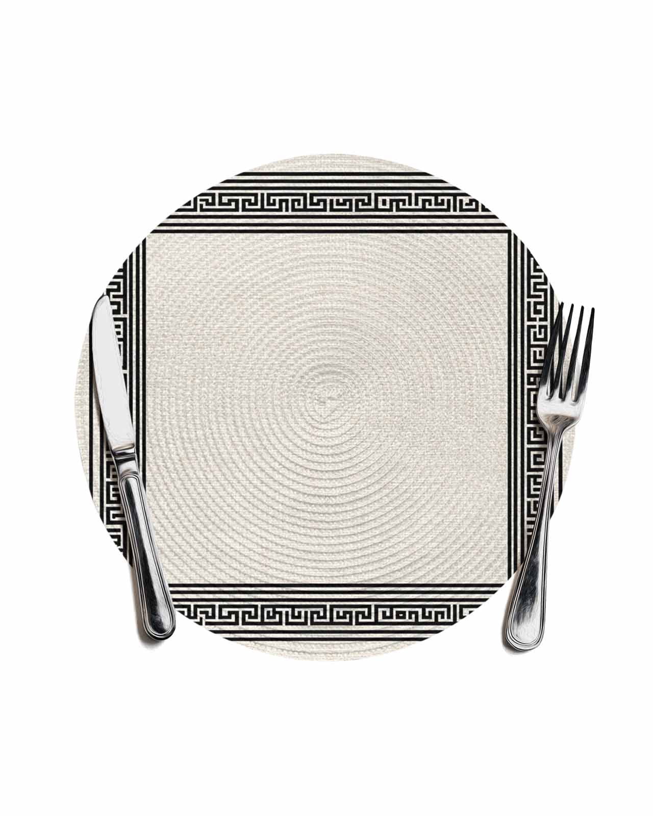 Black Cream Greek Key Round Placemats for Dinning Tables,Heat-proof ...