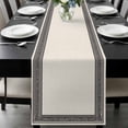 thumbnail image 1 of Black Cream Greek Key Table Runner 120 Inches Long, Geometric Greece Ancient Rustic Kitchen Coffee Dining Table Decoration for Home Party Birthday Wedding Home Decor 13x120 Inches, 1 of 8
