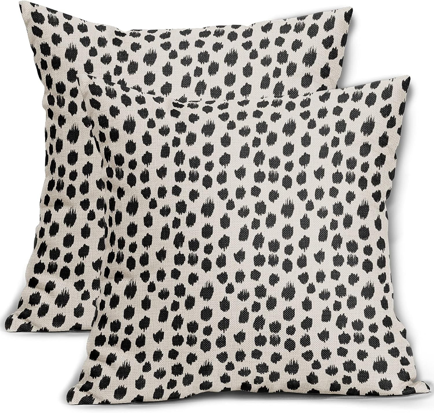 Black Cream Polka Dot Pillow Covers 20x20 Set of 2 Outdoor Modern Art Throw Pillows Boho Design Brush Strokes Decorative Pillowcase Square Cushion Cover Linen Pillow Case for Home Sofa Couch Bed