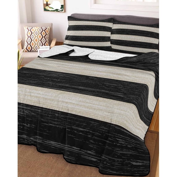 Black Cream Striped Full Size Down Alternative Comforter,Lightweight Comforter Quilt Bedding Set with Pillow Shams Farmhouse Vintage Shabby Chic Wood Grain Bed Comforter Duvet Insert 78"x90"