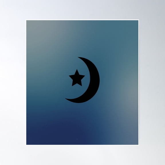 Black Crescent Moon And Stars In Gradient Dark Blue Sky Poster Wall Art, Modern Wall Decor, 24x24 UNFRAMED