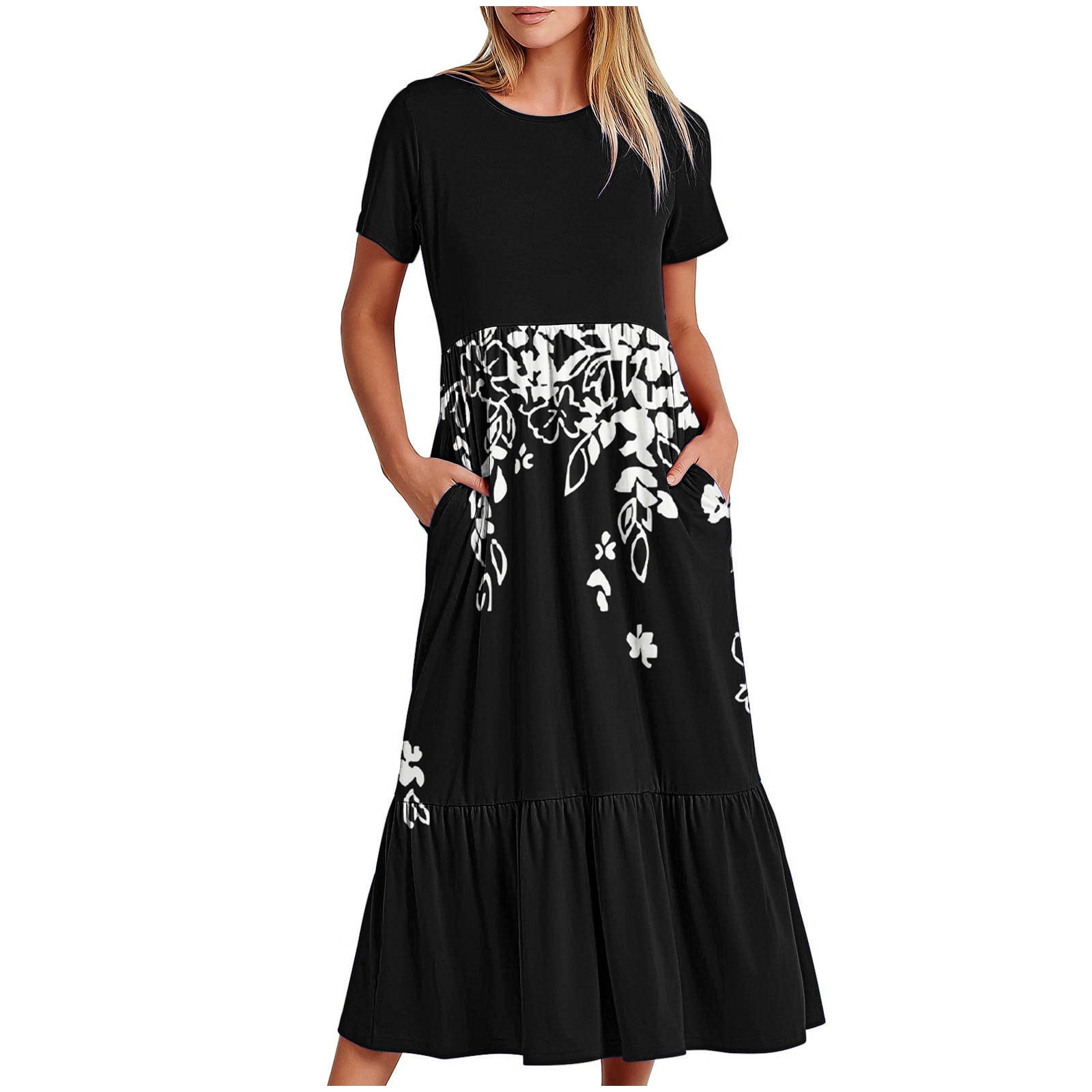 Elegant Black Hooded Print Knit Sweater dress Spring