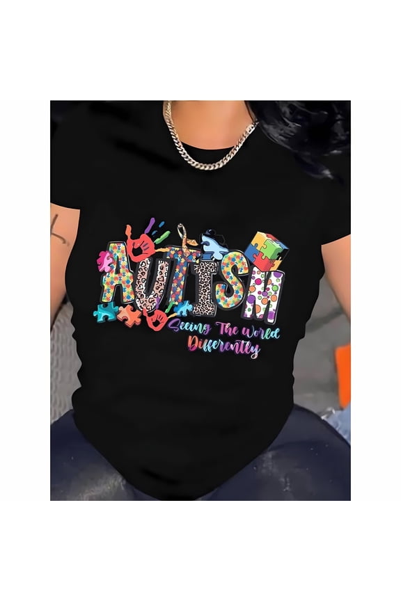 Black Crew Neck Tee - "AUTISTIC Seeing The World Differently" Autism Awareness Tee