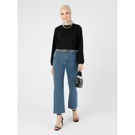 Black - Crew neck - Blouses - Refka