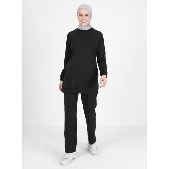 Black - Crew neck - Tracksuit Set - Refka