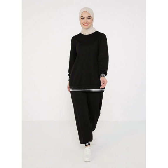 Black - Crew neck - Tracksuit Set - Tavin