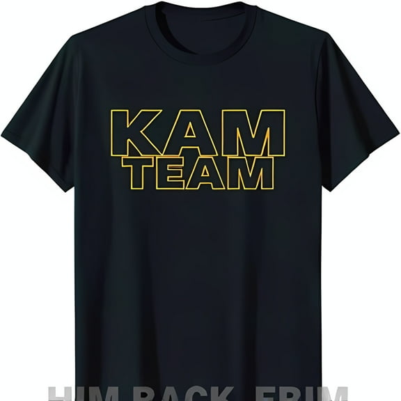 Black Crewneck T-Shirt with Bold 'KAM TEAM' Yellow Outlined Design Stylish Casual Wear