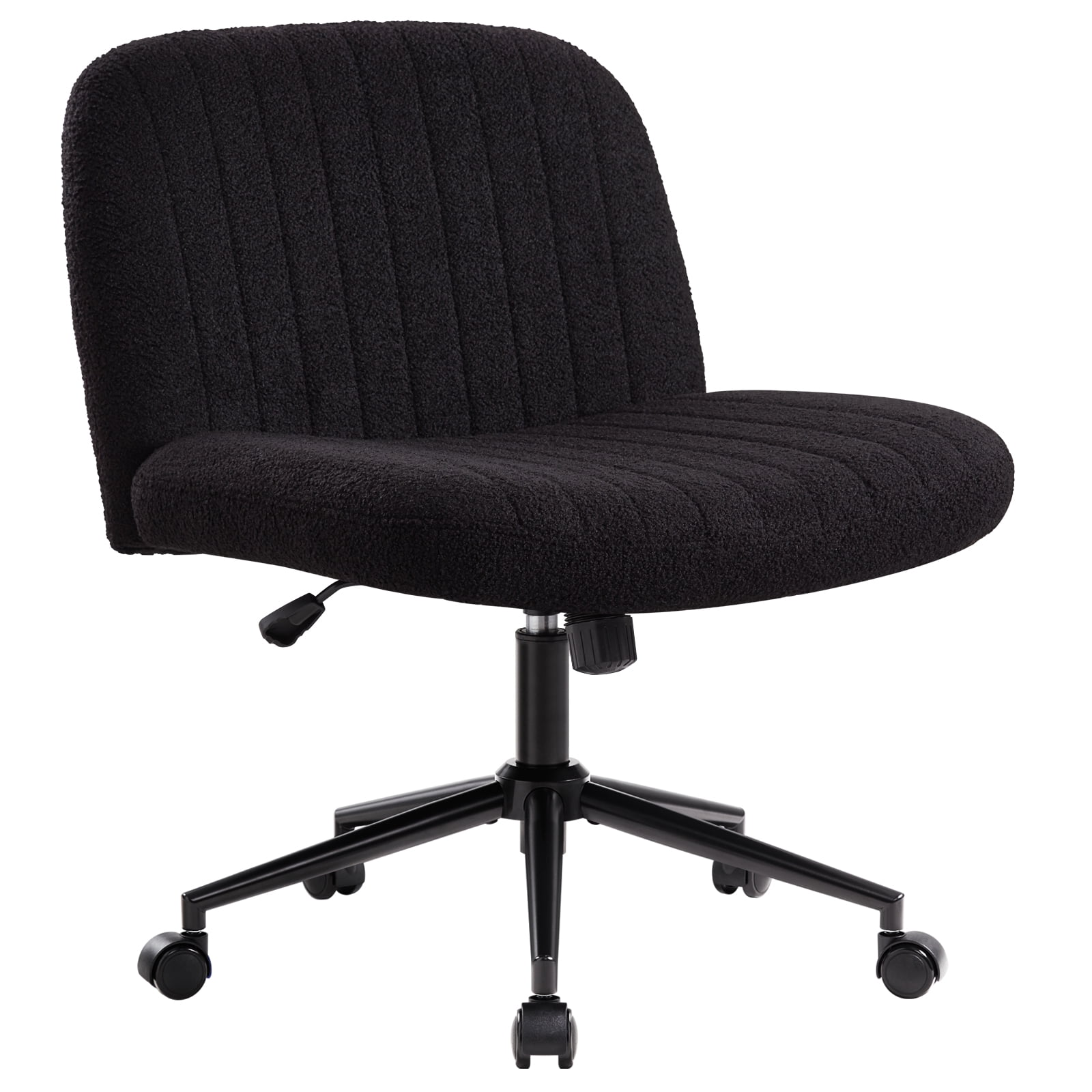 Black Criss Cross Chair Cross Legged Office Chair with Wheels Armless Wide Seat Desk Chairs Height Adjustable Computer Task Chairs Swivel Vanity Chair for Home Office Bedroom Make Up Soft Fabric