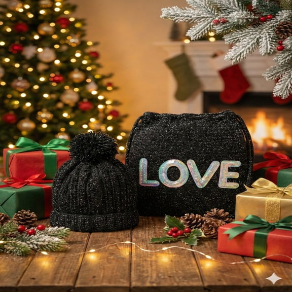 Black Crochet Backpack-Love-Themed Handmade Style Bag