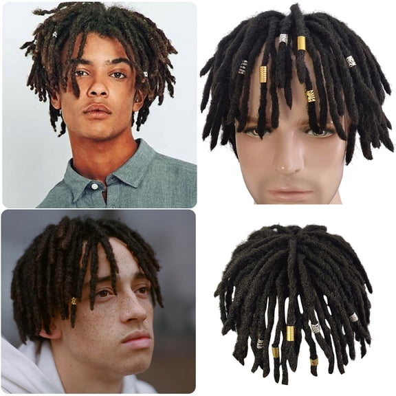 Hop Men's Black Crochet Braided Hair Fiber Curly Wig - Exaggerated Styling Short Hair Piece for Acting and Cool Head Style