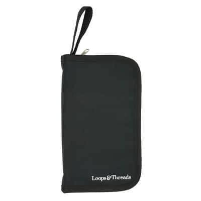 Loops & Threads Black Crochet Hook Case - Zippered Storage Organizer Holds 18 Hooks with Fold-Out Pouch for Accessories, Durable Polyester & Nylon, 8.5" x 5" x 1", 6 Pack